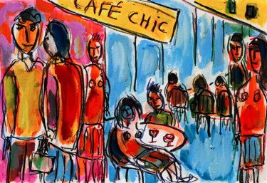 Картина под названием "Café Chic" - Jean Mirre, Подлинное произведение искусства, Масло