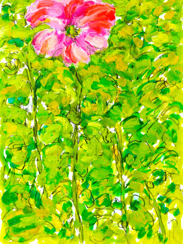 Картина под названием "Rose trémière1" - Jean Mirre, Подлинное произведение искусства, Масло