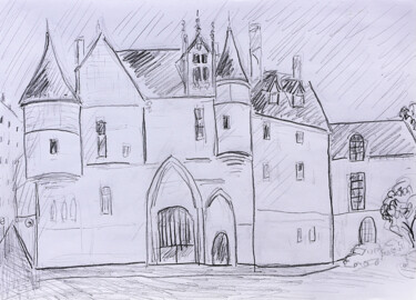 Drawing titled "Hôtel de Sens" by Jean Mirre, Original Artwork, Pencil
