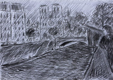 Рисунок под названием "Watching the river…" - Jean Mirre, Подлинное произведение искусства, Карандаш