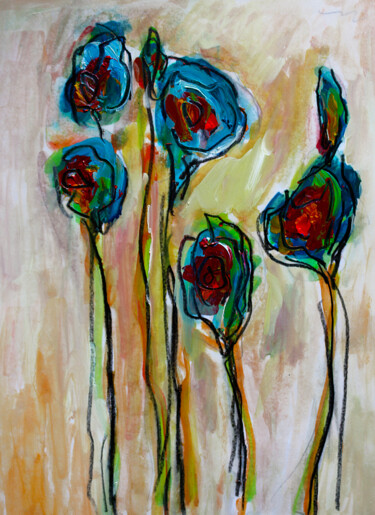 Картина под названием "Fleurs fanées" - Jean Mirre, Подлинное произведение искусства, Масло