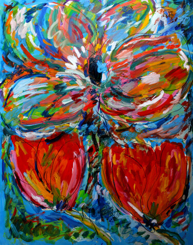 Malerei mit dem Titel "Concert floral" von Jean Mirre, Original-Kunstwerk, Öl