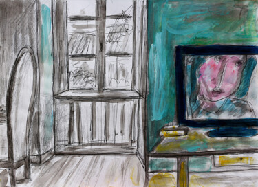 Peinture intitulée "Home TV" par Jean Mirre, Œuvre d'art originale, Huile