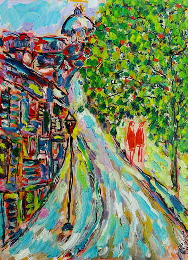 Schilderij getiteld "Sur le chemin de l'…" door Jean Mirre, Origineel Kunstwerk, Olie