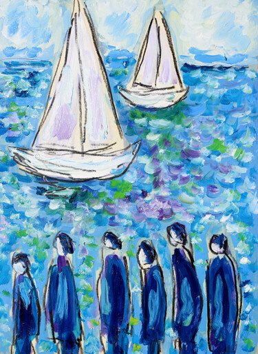 "Les p'tits bateaux" başlıklı Tablo Jean Mirre tarafından, Orijinal sanat, Petrol