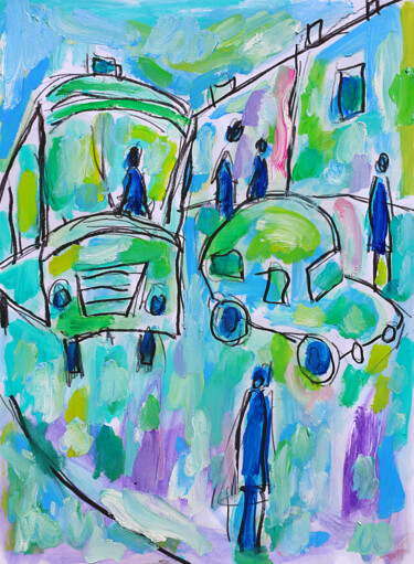Painting titled "Le bus1" by Jean Mirre, Original Artwork, Oil