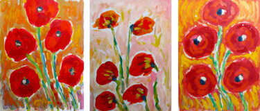"Triptyque fleurs ro…" başlıklı Tablo Jean Mirre tarafından, Orijinal sanat, Petrol