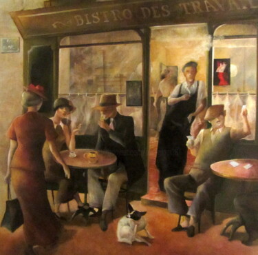 Malerei mit dem Titel "LE BISTRO DES TRAVA…" von Jeanne Dequesne (TONY GRAM), Original-Kunstwerk, Öl