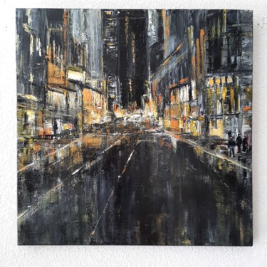 Painting titled "New-York-gris" by Jeanne-Marie Delbarre, Original Artwork, Acrylic Mounted on Wood Stretcher frame