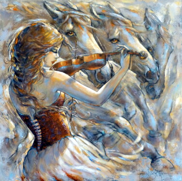 Painting titled "Le songe d'Aïda" by Jeanne Saint Chéron, Original Artwork, Acrylic Mounted on Wood Stretcher frame