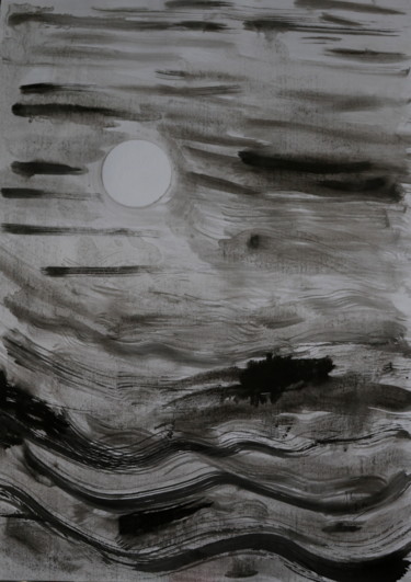 Peinture intitulée "LA LUNE BLANCHE" par Jeannette Allary, Œuvre d'art originale, Encre