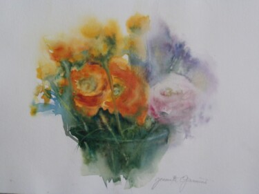 Painting titled "Fleurs - bouquet de…" by Jeannette Giannini, Original Artwork, Watercolor