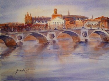 Pittura intitolato "Toulouse - Le Pont…" da Jeannette Giannini, Opera d'arte originale, Acquarello