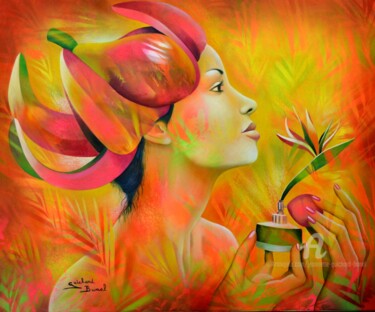 Painting titled "oiseau de paradis" by Jeannette Guichard-Bunel, Original Artwork, Oil