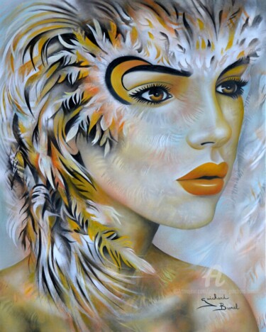 Painting titled "Dame blanche" by Jeannette Guichard-Bunel, Original Artwork, Oil Mounted on Wood Stretcher frame