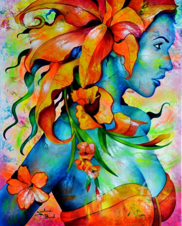 Painting titled "over the rainbow..." by Jeannette Guichard-Bunel, Original Artwork, Oil Mounted on Wood Stretcher frame