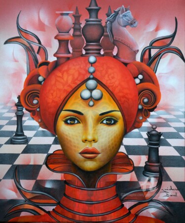 Peinture intitulée "La reine rouge" par Jeannette Guichard-Bunel, Œuvre d'art originale, Huile Monté sur Châssis en bois