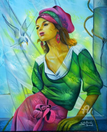 Картина под названием "Coeur de pirate" - Jeannette Guichard-Bunel, Подлинное произведение искусства, Масло