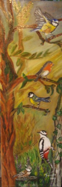 Peinture intitulée "Les oiseaux sur la…" par Françoise Collin, Œuvre d'art originale, Huile
