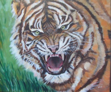 Картина под названием "le tigre feule" - Françoise Collin, Подлинное произведение искусства, Масло