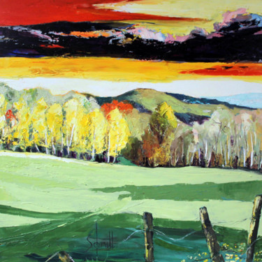 Peinture intitulée "PAYSAGE D'AUTOMNE (…" par Jean-Paul Schmitt, Œuvre d'art originale, Huile Monté sur Châssis en bois