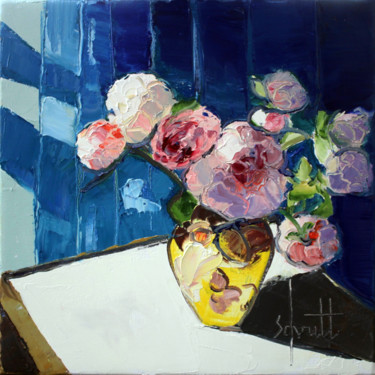 Peinture intitulée "AUX PIVOINES II" par Jean-Paul Schmitt, Œuvre d'art originale, Huile Monté sur Châssis en bois