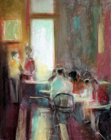 Malerei mit dem Titel "CAFÉ I" von Jean-Paul Schmitt, Original-Kunstwerk, Pastell Auf Karton montiert