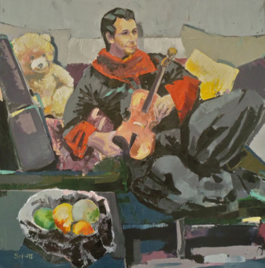 Картина под названием "Le jeune homme à la…" - Jean-Paul Schmitt, Подлинное произведение искусства, Масло Установлен на Дере…