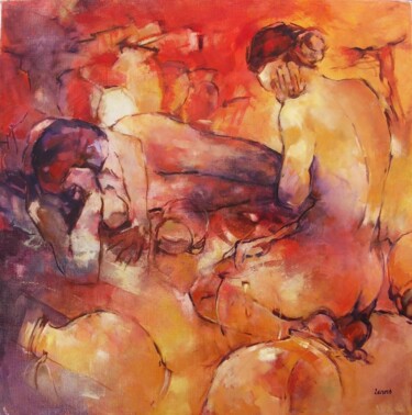 Painting titled "Danaïdes n°2" by Jean-Pierre Lenas, Original Artwork, Oil Mounted on Wood Stretcher frame