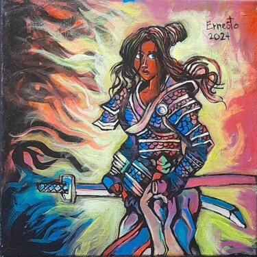 Картина под названием "Chica Samurai II" - José Ernesto Barraza Langshaw, Подлинное произведение искусства, Акрил