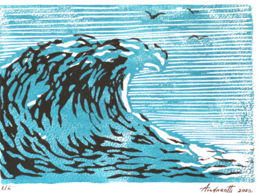 Отпечатки и Гравюры под названием "Waves" - Jeff Andreotti, Подлинное произведение искусства, Линогравюры