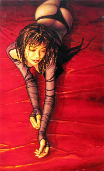 Картина под названием "Composition in Crim…" - Jeff Cornish, Подлинное произведение искусства, Масло