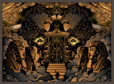 Dessin intitulée "THE GATE OF KAMA" par Jeff Grimal, Œuvre d'art originale, Encre