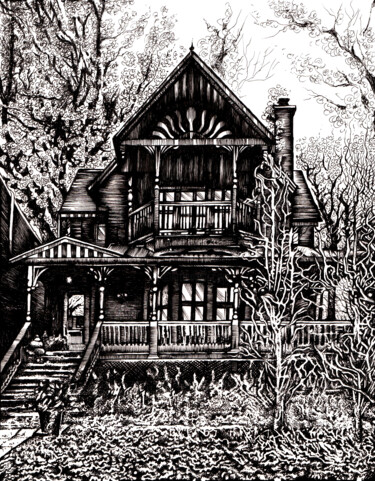 Drawing titled "HUNTING HOUSE" by Jeff Grimal, Original Artwork, Pencil