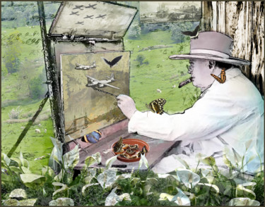 Digitale Kunst getiteld "Churchill's Butterf…" door Jeff Key, Origineel Kunstwerk, Collages