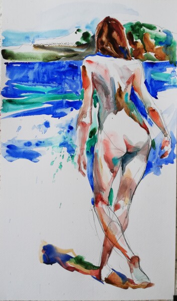Peinture intitulée "Bather***Joy" par Jelena Djokic, Œuvre d'art originale, Aquarelle