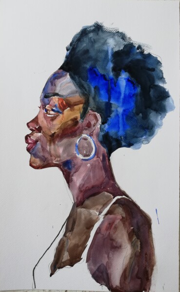 Painting titled "Blue Hair II" by Jelena Djokic, Original Artwork, Watercolor