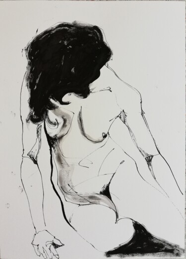 Drawing titled "Nude 4" by Jelena Djokic, Original Artwork, Ink