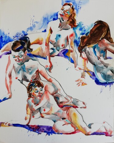 Painting titled "Bather's Joy" by Jelena Djokic, Original Artwork, Watercolor