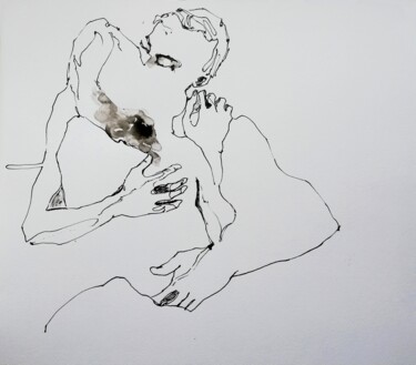Drawing titled "The Embrace  V" by Jelena Djokic, Original Artwork, Ink