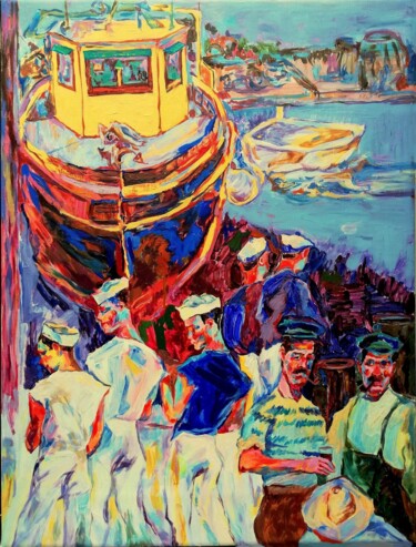 Pintura intitulada "Harbor Life II" por Jelena Djokic, Obras de arte originais, Acrílico