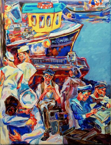 Schilderij getiteld "Sailors Taking a Br…" door Jelena Djokic, Origineel Kunstwerk, Acryl