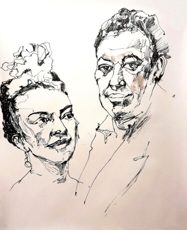 Dessin intitulée "Frida & Diego" par Jelena Djokic, Œuvre d'art originale, Encre