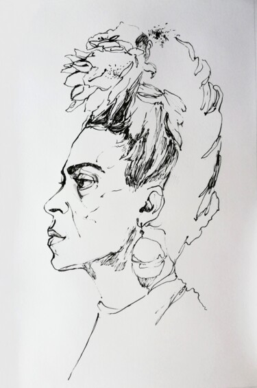 Dessin intitulée "Frida" par Jelena Djokic, Œuvre d'art originale, Encre