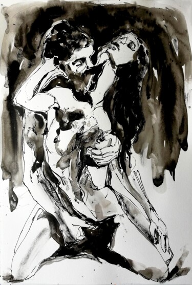 Drawing titled "Lovers X" by Jelena Djokic, Original Artwork, Ink