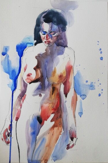 Schilderij getiteld "Black Model" door Jelena Djokic, Origineel Kunstwerk, Aquarel