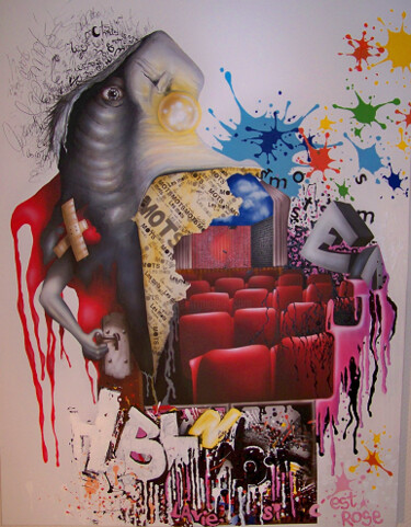 Картина под названием "la scene" - Jems Cehes, Подлинное произведение искусства, Аэрограф Установлен на Деревянная рама для…
