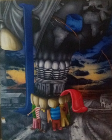 Картина под названием "Les deux lignes" - Jems Cehes, Подлинное произведение искусства, Аэрограф Установлен на Деревянная ра…