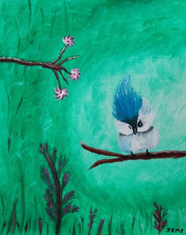 Картина под названием "Bébé oiseau" - Jérémy Magnanou (Jemy-Art), Подлинное произведение искусства, Гуашь Установлен на карт…