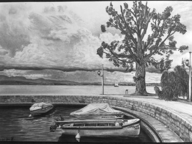 Dibujo titulada "Petit port Eviannais" por Jendrw, Obra de arte original, Grafito